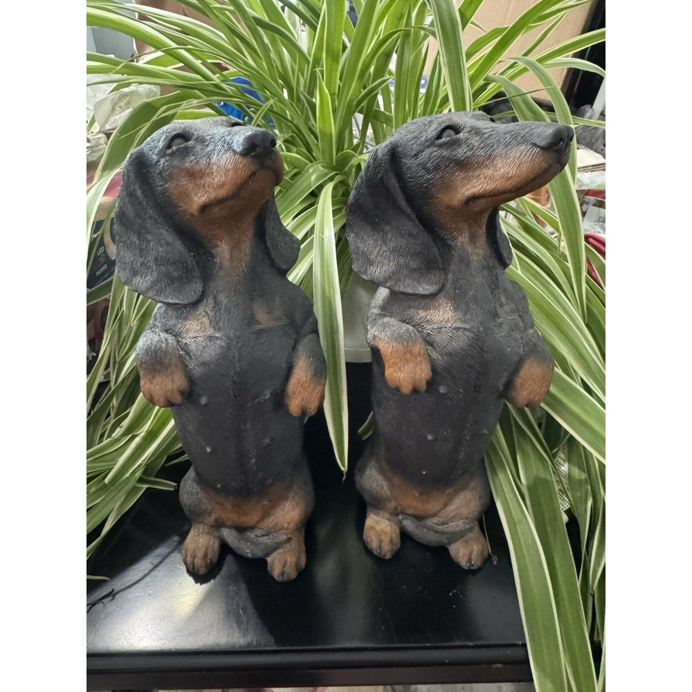 2 Vintage SANDICAST 10" 370 Black DACHSHUND Sitting Hand painted USA 1990